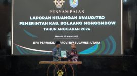 Bupati Yusra Alhabsyi Serahkan Laporan Keuangan Pemerintah Daerah Bolmong Tahun 2024//Foto: Kominfo