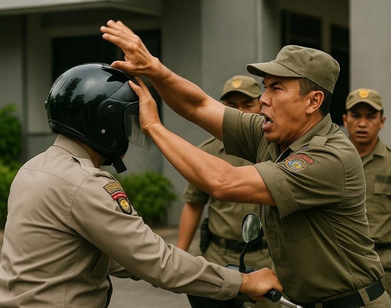 Ilustrasi Seorang Anggota Polisi dipukul Oleh Oknum Satpol PP 