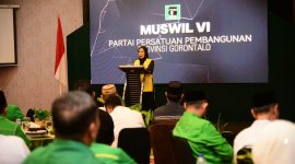 Wakil Gubernur Gorontalo Menyampaikan sambutan saat pembukaan Musyawarah Wilayah (Muswil) VI PPP Provinsi Gorontalo di Grand Q Hotel.