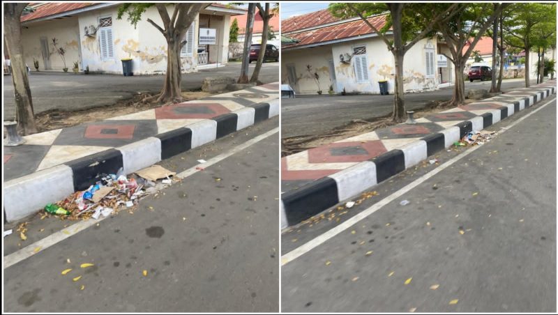 Sampah berada di depan Kantor Wali Kota Gorontalo, Kamis (19/02/2026). (Foto: Redaksi). 